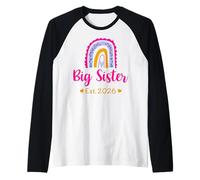 Soon to Be Big Sister 2026 Baby Reveal Rainbow Graphic Raglan Baseball Tee