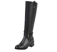 SoonerQuicker Horse Riding Boots Women Knee High Boots Flat Leather Winter Short Plush Zipper Knee Length Boots Fashion Casual