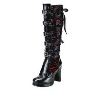 SoonerQuicker Knee High Boots Women High Heels Block Heel Platform Boots Leather Lace Up Boots Steampunk Gothic Vintage Cosplay