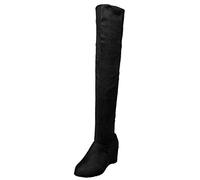 SoonerQuicker Ladies Over The Knee Boots Suede Thigh High Boots Women Knee High Boots High Heels Wedges Elastic Fashion Black