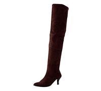 SoonerQuicker Ladies Over The Knee Boots Women Knee High Boots High Heels Sexy Suede Thigh High Boots Side-Zip Fashion (Brown, Numeric_5)
