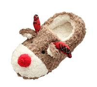 SoonerQuicker Womens Slippers Christmas Reindeer Rudolph Winter Warm Furry Soft Women Slippers Home Indoor Casual Shoes