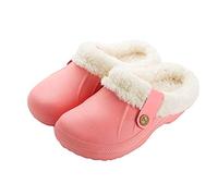 SoonerQuicker Womens Slippers Mens Garden Clogs Waterproof Furry Wide Fit Slippers Home Warm Indoor Outdoor Mules Gardening Shoes (3.5/4 UK, Pink)