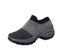 SoonerQuicker Womens Trainters Air Cushion Shock Absorbing Wedge Sneakers Fashion Breathable Mesh Outdoor Sport Jogging Athletic Running Shoes 5 UK Grey