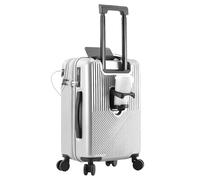 SOONHUA 20 Inch Cabin Suitcase Hard Shell Front Opening with Spinner Wheels USB Port & Collapsible Cup Holder for Work Trips & Leisure Travel