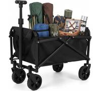 SOONHUA Folding Trolley on Wheels, 150kg Heavy Duty Camping Trolley Cart, Collapsible Beach Trolley Wagon for Festivals, Garden, Shopping & Picnic, 5" Wheels, Black