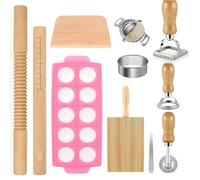 SOONHUA Pasta Making Tools Set, 11pcs Pasta Making Tools with 1 Gnocchi Board 1 Dough Scraper 3 Ravioli Maker Cutter 2 Dumpling Maker Tool 1 Noodle Cutter 1 Rolling Pin 1 Pasta Stamp