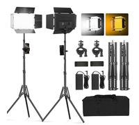 Soonpho 2-Pack Bi LED Video Light Panel Set with Barn Door 2500-6500K Dimmable 20W Light Photography Studio Lighting with Tripod Stand and Mobile Phone Holder for Video YouTube Live Streaming