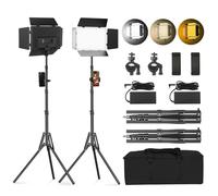 Soonpho 2-Pack LED Photo Video Light Set Panel Barn Door 2800-6500K Dimmable 20W Light Photography Studio Video Lighting with 1.6m Tripod Stand and Mobile Phone Holder for Video YouTube Live Streaming