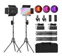 Soonpho 2-Pack RGB LED Video Light Panel Set with Barn Door 2500-8500K Dimmable 20W Light Photography Studio Lighting with 1.6m Tripod Stand and Mobile Phone Holder for Video YouTube Live Streaming