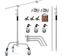 Soonpho C Stand 3 m Stainless Steel Heavy Duty with Boom Tripod 330 cm and 130 cm Holding Arm Kit, 4 Grip Head Adjustable, Light Stand, for Softbox, Recording Studio, Monolights, Photo Reflectors,