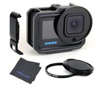 SOONSUN Metal Cage with Battery Door for GoPro Hero 13 12 11 10 9 Black | Aluminum Case, 52mm Filter Adapter, UV Filter, 2 Cold Shoe Mounts, 1/4-20 Thread, USB Pass-Through Door for Charging