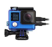 SOONSUN Side Open Protective Skeleton Housing Case with LCD Touch Backdoor and Standard Protective Housing Lens Cap Cover for GoPro Hero 4 Silver & Black (Blue)