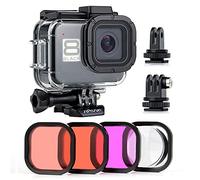 SOONSUN Waterproof Housing Case for GoPro HERO 8 Black with 4-Pack Diving Filter - 60M Underwater Diving Housing Built-in Dual Cold Shoe Slots with Red, Light Red, Magenta and 5x Macro Filter