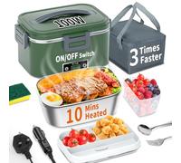 SOOOEC Electric Heated Lunch Box 100W - 3-in-1 1.8L Super Fast Portable Lunch Boxes Food Heater for Adults,12V/24V/110-220V Heating Lunch Box for Car Truck Office Home with Leak-Proof Compartment Lid