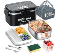 SOOOEC Electric Heated Lunch Box 100W - 3-in-1 1.8L Super Fast Portable Lunch Boxes Food Heater for Adults,12V/24V/110-220V Heating Lunch Box for Car Truck Office Home (Black)