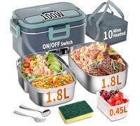 SOOOEC Electric Heated Lunch Box 100W - 3-in-1 Fast Heating Lunch Boxes Portable for Adults, 12V/24V/220V with 2 Pack Containers (Single & Compartment) for Car Truck Office (3 Times Faster), Blue