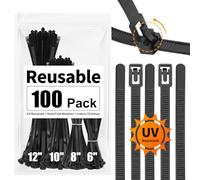 Soooec Reusable Zip Ties Assorted Sizes 6+8+10+12 Inch 100 Pack UV Resistant, Black Zip Ties Heavy Duty Outdoor Releasable Round Ending No Hurt, Cable Ties Reusable Tie Wraps Indoor Non Slip Off