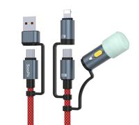 SOOPII 100W 4FT Multi USB C Charging Cable with LED Light, 5 in 1 USB C to USB C Fast Charger Cable,Nylon Braided Type C Cable for Phones,Tablets,Laptops and More (Red)