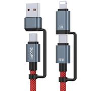 SOOPII 100W 6.6FT Multi USB C Charging Cable, 4 in 1 USB C to USB C Fast Charger Cable,Nylon Braided Type C Cable for Phones,Tablets,Laptops and More (Red)