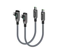 SOOPII 100W Right Angle USB C to USB C Cable,2Pack 1FT Zinc Alloy Braided Type-C Cable with LED Display for lphone 15, lPad Air/Pro,MacBook Pro,Galaxy S23/S22/S10,Pixel,LG(0.3m,grey)