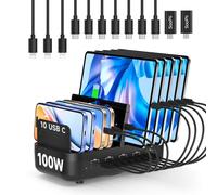 SooPii 100W USB-C Charging Station,10-Port PD Fast Charger for Multiple Devices,10pcs Mixed Short Cables Included,Charging Organizer for phones,tablets and other electronics(Black)
