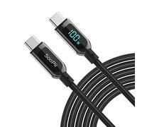SOOPII 100W USB C to C Cable, Nylon Braided Type-C, PD Fast Charging with LED Display for iPhone 15/15 Pro, iPad Air, MacBook Pro, Galaxy S23/S22 (2M, Black)