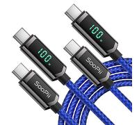SOOPII 100W USB C to USB C Cable, [ 10FT, 2Pack ] Nylon Braided Type-C Cable with LED Display for lPhone 15/15 Plus, MacBook Pro, Galaxy S22/S10, (Blue)