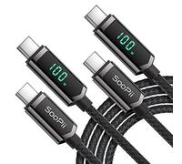 SOOPII 100W USB C to USB C Cable, [ 6.6FT, 2Pack ] Nylon Braided Type-C Cable with LED Display for lPhone 15/15 Plus/15 Pro/15 Pro Max, MacBook Pro,Galaxy S22/S10, Pixel, LG