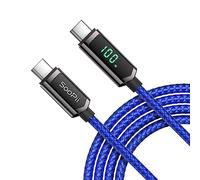 SOOPII 100W USB C to USB C Cable, 6.6FT Nylon Braided Type-C Cable with LED Display for lPhone 15/15 Plus, MacBook Pro,Galaxy S22/S10, Pixel, LG (Blue)