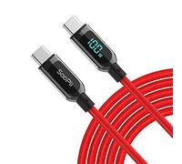 SOOPII 100W USB Type-C Cable,Nylon Braided, PD Fast Charging Cable with LED Display for lPhone 15/15 Pro/15 Plus/15 Pro Max,lPad Air, MacBook Pro,Galaxy S23/S22 (1.2M Red)