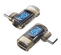 SOOPII 140W Right Angle USB C Power Meter,Bi-Directional Adapter with Voltage,Current and Power Display,Male to Female USB C Adapter for iPhone 16,iPad Pro,MacBook,2Pack,Black