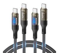 SOOPII 140W USB C to USB C cable[4ft 2-Pack],Fast Charging USB C Cable with LED display for MacBook Pro,lPhone 16/15/15 Pro/15Pro Max,Galaxy S23+/S23 Ultra/S22 Ultra,etc.Transparent shell,(Black)