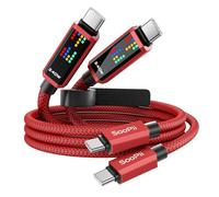 SOOPII 240W USB C PD Charger Cable, Super Fast Charging Speed with 3 Chase Effects LED Display, 4FT 2Pack USB C to USB C Charging Cord for iPhone 16/16 ProMax/15, MacBook,iPad, Galaxy S24 Ultra, Red