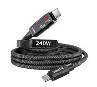 SOOPII 240W USB C PD Charger Cable, Super Fast Charging Speed with 3 Chase Effects LED Display, 4FT USB C to USB C Charging Cord for iPhone 16/16 ProMax/15, MacBook,iPad, Galaxy S24 Ultra, Black