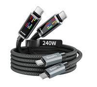 SOOPII 240W USB C PD Charger Cable, Super Fast Charging Speed with 3 Chase Effects LED Display, 6.6FT 2Pack USB C to USB C Charging Cord for iPhone 16/15/ProMax, MacBook,iPad, Galaxy S24 Ultra, Black