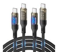 SOOPII 240W USB C to USB C Cable[10ft 2-Pack],Fast Charging USB C Cable with LED Display for MacBook Pro,lPhone16/15/15Pro/15ProMax,Galaxy S24/S23Ultra/S22,etc,Transparent Shell,(Black)