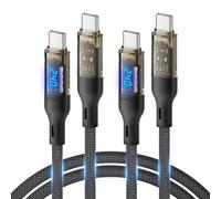 SOOPII 240W USB C to USB C Cable[6.6ft 2-Pack],Fast Charging USB C Cable with LED Display for MacBook Pro,lPhone16/15/15Pro/15ProMax,Galaxy S23+/S23Ultra/S22,etc,Transparent Shell,(Black)