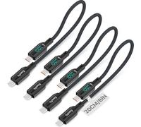 SOOPII 4-Pack 100W Short USB C to USB C Cable with LED Display, 0.7Ft PD Fast Charging Nylon Braided Cord, Compatible with Phone,Tablet,Laptop,Ideal for Charging Station and Power Bank(Black)