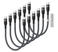 SOOPII 6-Pack 0.7Ft Short USB C to USB C Cable, 60W PD Fast Charging Nylon Braided Cord,Compatible with Phone,Tablet,Laptop,Ideal for Charging Station and Power Bank(Black)
