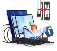 SooPii 90W Charging Station for Multiple Devices, 6 Port Multi USB C Charger Station with 6 Mixed Short Cables,PD 20W Charging Dock for lPhone,Galaxy,iPad,Tablet and More Electronic Devices, Black