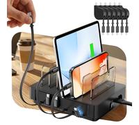 SooPii HomeHub H1 60W Charging Station for Multiple Devices, Black | 6-Port Fast Charger with Retractable Cables (4*C+2*iP),Tangle-Free Charging Organizer for iPhone 17/16,Samsung S26/S25,Tablet