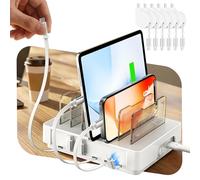 SooPii HomeHub H1 60W Charging Station for Multiple Devices, White | 6-Port Fast Charger with Retractable Cables (4*C+2*iP),Tangle-Free Charging Organizer for iPhone 17/16,Samsung S26/S25,Tablet