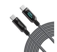 SOOPII Nylon Braided USB C to C Cable, PD Fast Charging with LED Display for iPhone 15/15 Pro, iPad Air, MacBook Pro, Galaxy S23/S22 (3M, Grey)