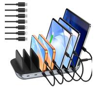 SooPii Premium 140W 7-Port USB C Charging Station for Multiple Devices, Each PD 20W Fast Charging for Phone and Tablet,7 Mixed Cables Included,Black