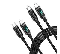 SOOPII USB C to C Cable, 1.2M, 2 Pack, Nylon Braided Type-C, 100W PD Fast Charging with LED Display for iPhone 15/15 Pro/15 Plus, MacBook Pro, Galaxy S23/S22 (Black)
