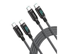 SOOPII USB C to USB C Cable, 1.2M, 2 Pack, Nylon Braided Type-C Cable, 100W PD Fast Charging with LED Display for iPhone 15/15 Pro, iPad Air, MacBook Pro, Galaxy S23/S22 (Grey)
