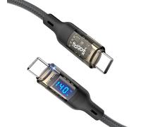 SOOPII USB C to USB C cable [140W 4ft],Fast Charging USB C Cable with LED display for MacBook Pro,lPhone 16/15/15 Pro/15Pro Max, Galaxy S23+/S23 Ultra/S22 Ultra and More,Transparent shell(Grey)