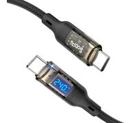 SOOPII USB C to USB C cable [240W 4ft],Fast Charging USB C Cable with LED display for MacBook Pro,lPhone 16/15/15 Pro/15Pro Max,Galaxy S24/S23+/S23 Ultra/S22 Ultra, and More,Transparent shell,(Black)