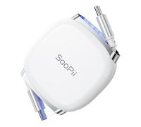 SOOPII USB C to USB C Cable (3.3FT), 240W Retractable USB C Fast Charging Cable with Mag Snap Storage, 5-Stage Length Preset Type C Cord for iPhone 16/15 Pro Max, Galaxy S25/24 White
